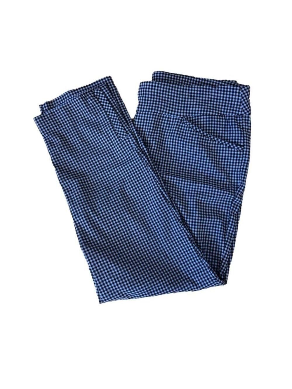 CHICO’S Perfect Stretch pull on pants Size 2 (M) black/blue gingham ankle slit